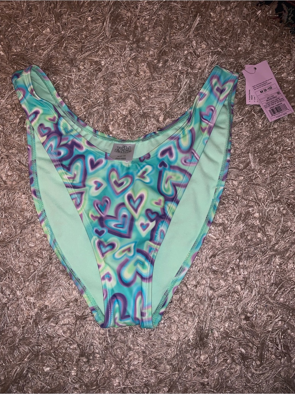 wild fable Mint Green & Purple Heart Print Bikini front scoop bottoms size M NWT